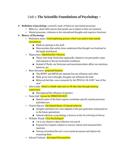 Unit Scientific Foundations Of Psych Unit The Scientific