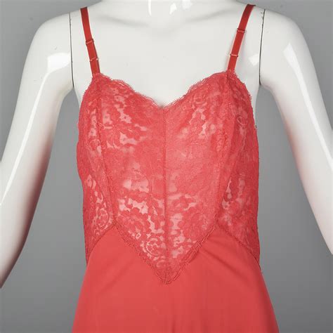 S S Vanity Fair Bright Pink Slip Lace Trim Vintage Lingerie Loungewear S EBay