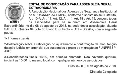 Edital De Convoca O Para Assembleia Geral Extraordin Ria Agempuagempu