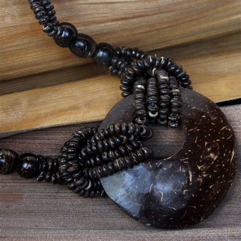 Coconut Shell Pendant Necklace Crescent Moon NOVICA