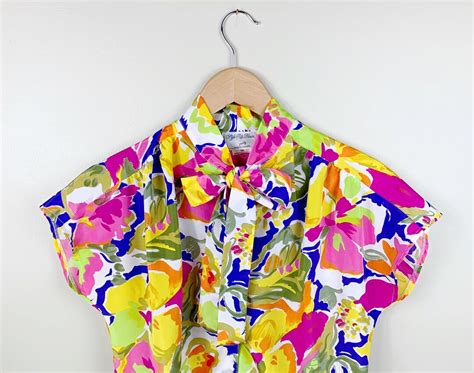 Style Rite Pussy Bow Floral Blouse Size Medium Vintage S Women S Top Made In Canada Etsy
