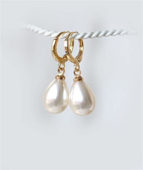 Faux Pearl Drop Earrings Gold Lightweight Drop Earrings White Etsy