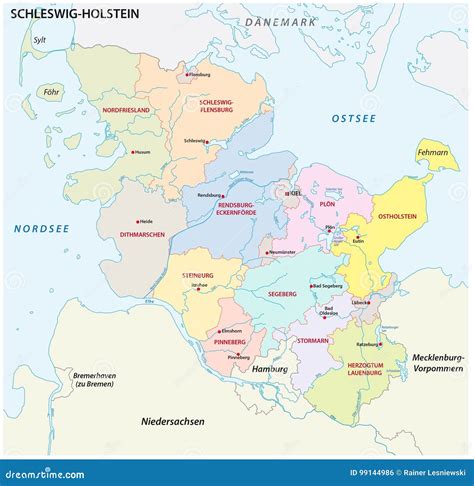 Schleswig Holstein Verwaltungs Und Politische Karte In Der Deutschen