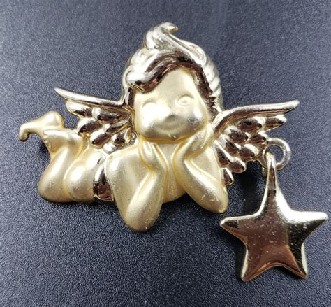 Vintage Ajc Gold Angel Star Brooch Pin Adorable Ebay