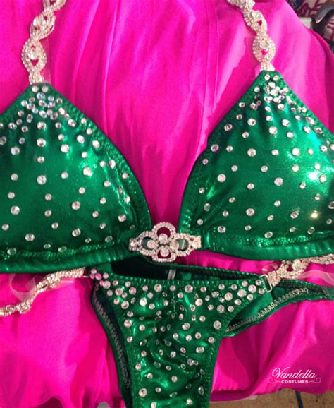 Green Bikini Competition Suit Rhinestone Connectors