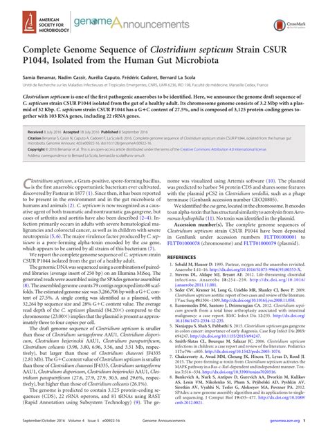 PDF Complete Genome Sequence Of Clostridium Septicum Strain CSUR