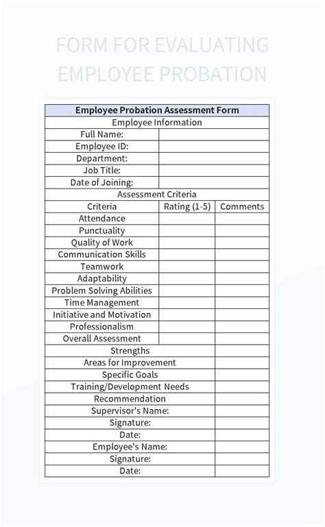 Free Probation Period Evaluation Form Templates For Google Sheets And