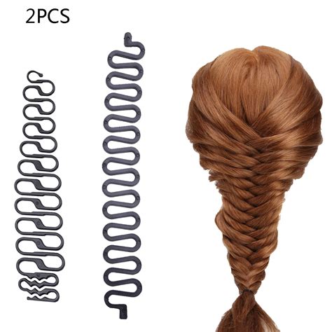 2pcs Set Black French Hair Braiding Tool Centipede Braider With Hook