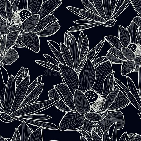 Vector Seamless Pattern With Beautiful Pink Lotus Flower And Gre Stock