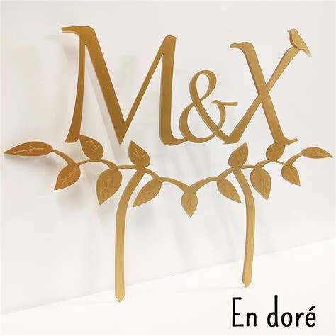 Cake Topper Mariage Personnalis En Bois Initiales Champ Tre