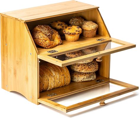 Double Layer Bread Box For Kitchen Countertop With With Large Airtight Bread Storage