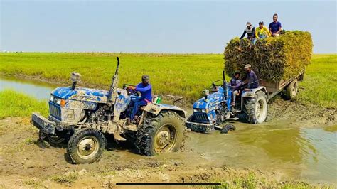 Eicher Tractor Over Loaded Crossing Mud In Canel Eicher Trctor Stuck