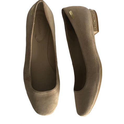 Calvin Klein Shoes Calvin Klein Frederica Cream Nude Gold Studded Block Heel Ballet Flats Sz