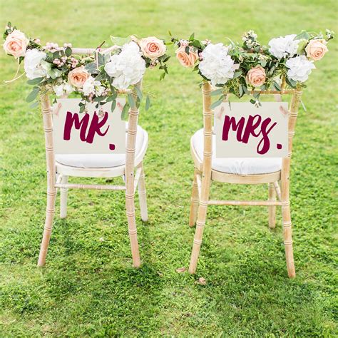 Mr And Mrs Wedding Chair Signs For Bride And Groom Wine And Rose Gold