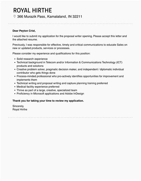 Proposal Writer Cover Letter Velvet Jobs