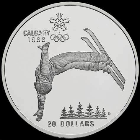 Canada 1986 Silver Proof 20 Dollars, Calgary Olympics, Free-Style Skiing