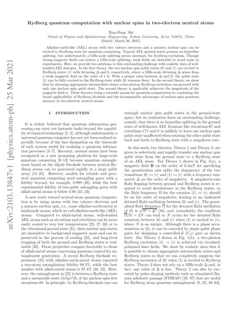 PDF Rydberg Quantum Computation With Nuclear Spins In Two Electron