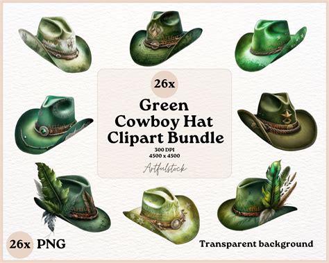 Green Cowboy Hat Clipart, Cowboy Hat Clipart, Watercolor Cowboy Hat ...