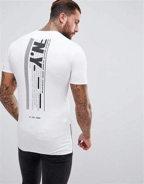 Asos Longline Muscle T Shirt With Nyc Print And Side Zips