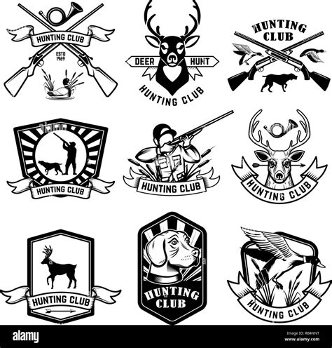 Set Of Hunting Emblems Hunting Weapon Animals And Design Elements