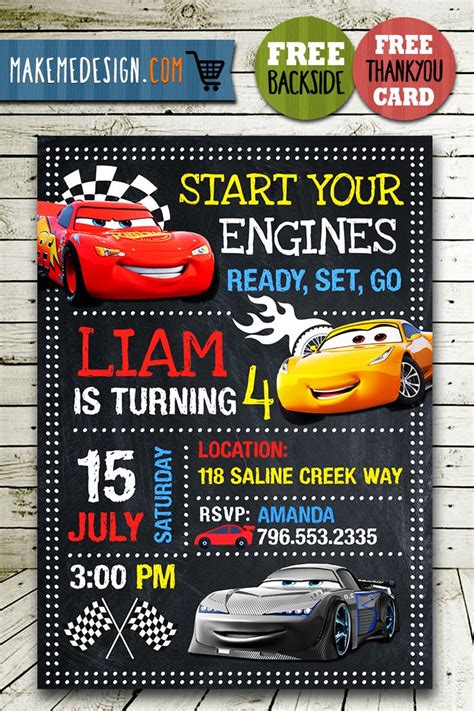 Disney Cars Invitations Printables, Disney Cars Invite, Cars 3, Disney Cars Birthday Party ...