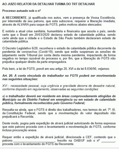 Modelo De Peticao Para Liberacao Do Fgts Modelo De Documentos Adm