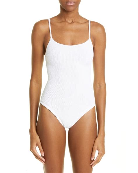 Hunza G Pamela Crinkle One Piece Swimsuit In White Lyst