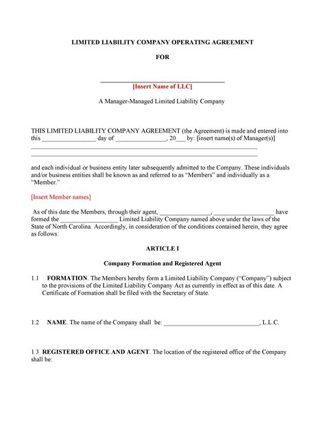 Operating Agreement Template For Corporation