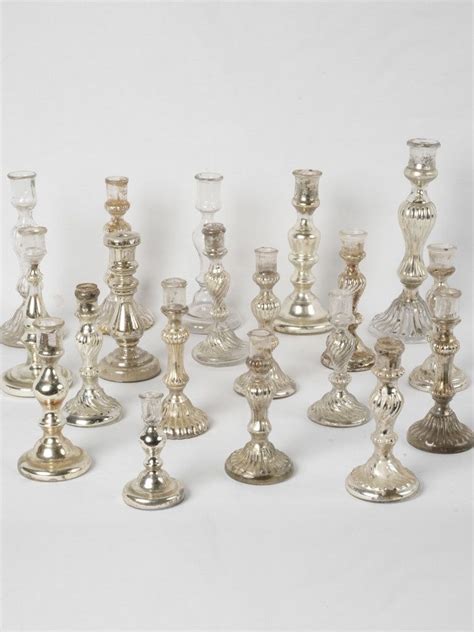 Set Of Antique French Mercury Glass Candlesticks