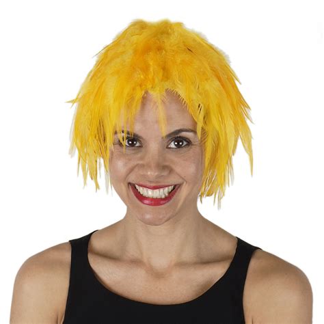 Yellow Wig Gold Feathered Wig Festival Accessory