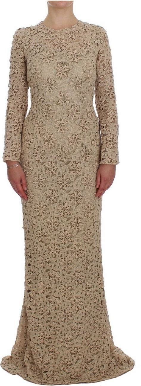 Dolce And Gabbana Beige Floral Lace Sheath Maxi Dress It40 • Pris