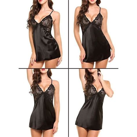 Femmes Lingerie Sexy V Cou Satin Mini V Tements De Nuit En Dentelle