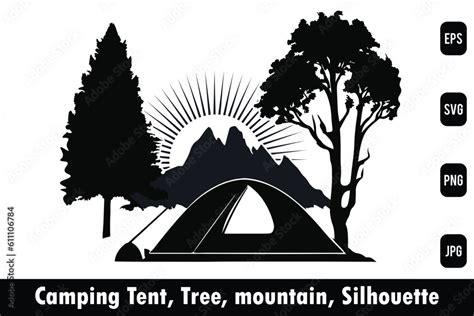 Camping Tent, Tree, Mountain, Silhouette vector, Tree silhouette vector, Mountain silhouette ...