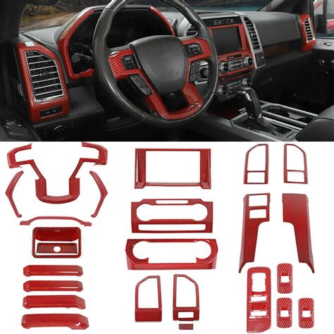 24x Interior Set Dash Decoration Cover Trim Kit For Ford F150 2015 20 Red Carbon Ebay