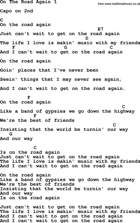 Willie Nelson song: On The Road Again 1, lyrics and chords | Lyrics and chords, Guitar chords ...