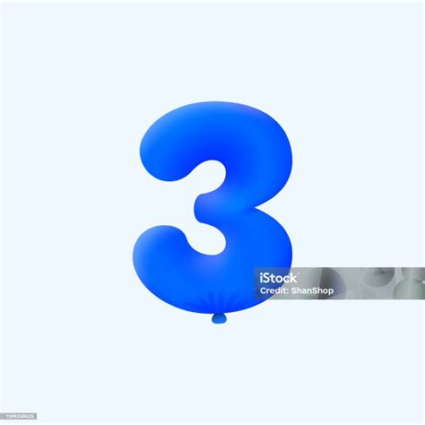 Blue 3d Number 3 Balloon Realistic 3d Helium Blue Balloons Stock