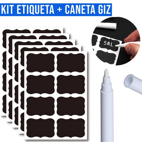 Kit De Etiquetas Adesivas Em Vinil Preta X Cm Caneta Branca De Giz