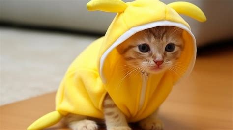 Premium AI Image | Cute kitten in a banana costume BananaStyled Kitten Adorable Fruit Feline