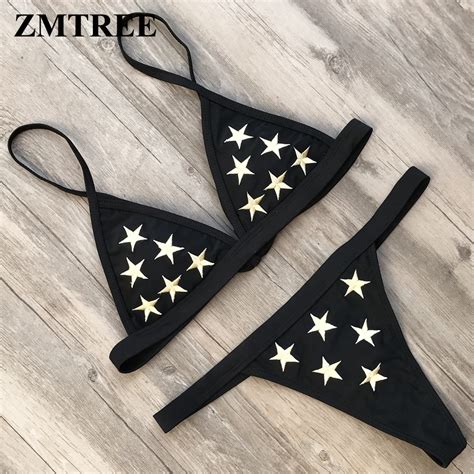 ZMTREE Bikini Set Embroidery Swimsuit Star Beach Bathin Suit Women Stickwork Swimwear Triangle