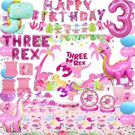 Pink Three Rex Birthday Party Decorations Three Rex Birthday Party