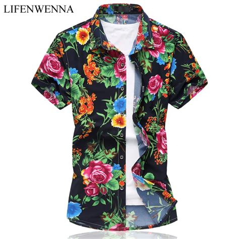 2019 Fancy Short Sleeve Shirt Men Summer Fashion Casual Plus Size Mens Floral Shirts High