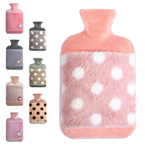 1 8L Large Rubber Hot Water Bottle With Cover Pink Dots Relieve Menstrual Cramps Body Pain