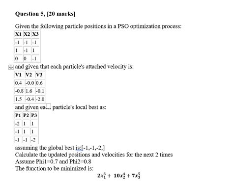 Solved Given The Following Particle Positions In A Pso