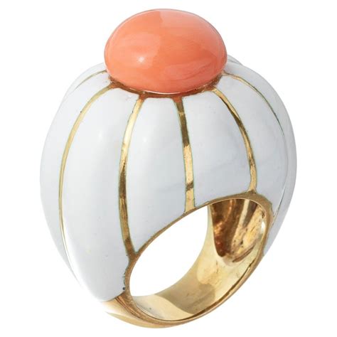 David Webb K Yellow Gold White Enamel Geodesic Dome Ring For Sale At