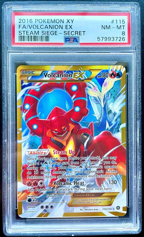 PSA 8 NEAR MINT VOLCANION EX FULL ART 115 114 SECRET RARE XY STEAM