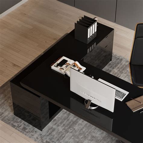 Free Shipping On Black L Shape Executive Desk Modern Drawers