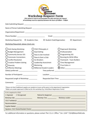 Fillable Online Bloomfield Workshop Request Form Bloomfield Fax Email