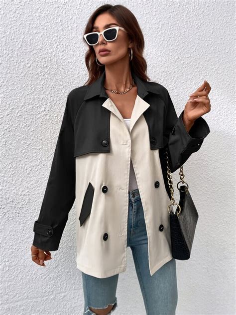 Shein Essnce Trench Bicolore Manches Raglan à Bouton Mode En Ligne