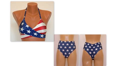 American Flag Bikini Usa Flag Wrap Around Bikini Top And High Etsy