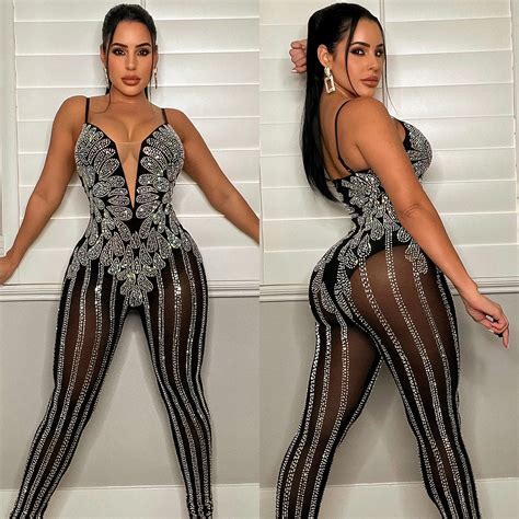 EVE Wholesale EVE Sexy Hot Drilling Mesh Night Club Jumpsuit BY EVEwholesale